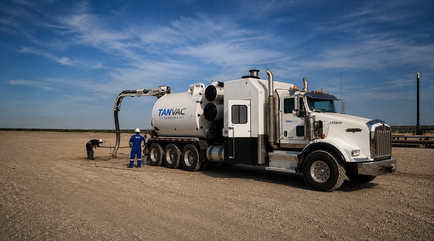 TANVAC vacuum excavation truck on an active job site